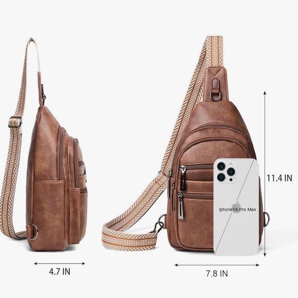 NWT Women’s Stylish Brown Vegan Leather Crossbody Bag - Picture 2 of 11